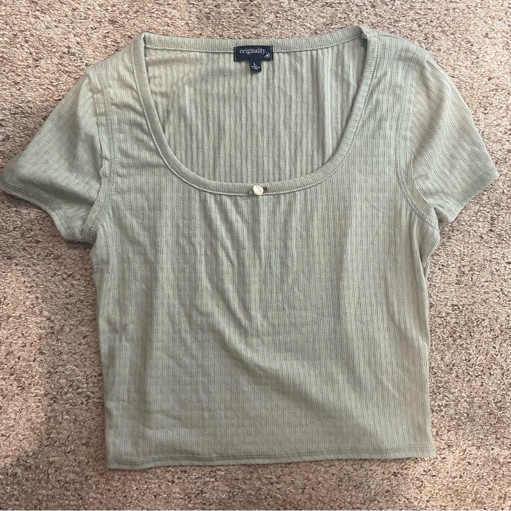 Originality Sage Green Ribbed Crop Top